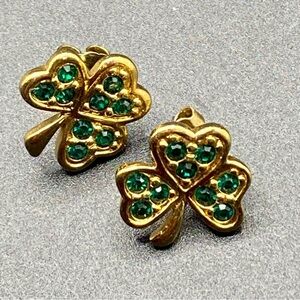 AVON Gold & Green Shamrock Vintage Pierced Earrings